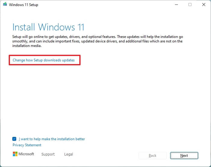 Windows 11 setup update options