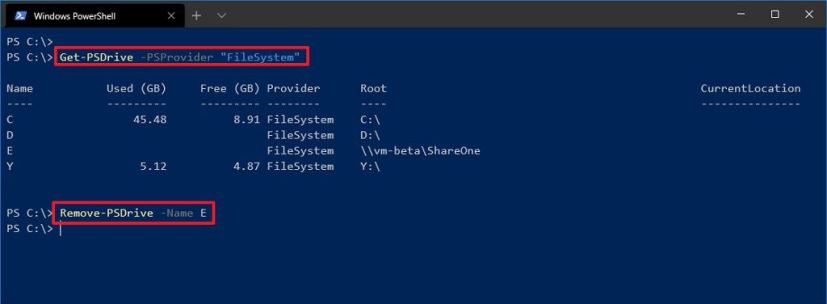 PowerShell disconnect map drive