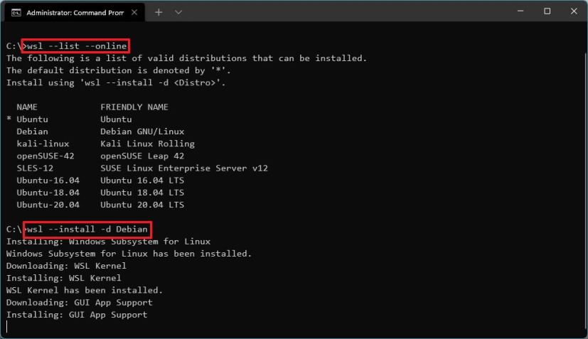 Windows 11 install WSL specific distro